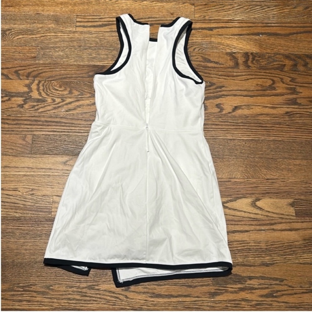 White Sleeveless Bodysuit Dress / Shorts with Black Trim & Pockets - Picture 3 of 9